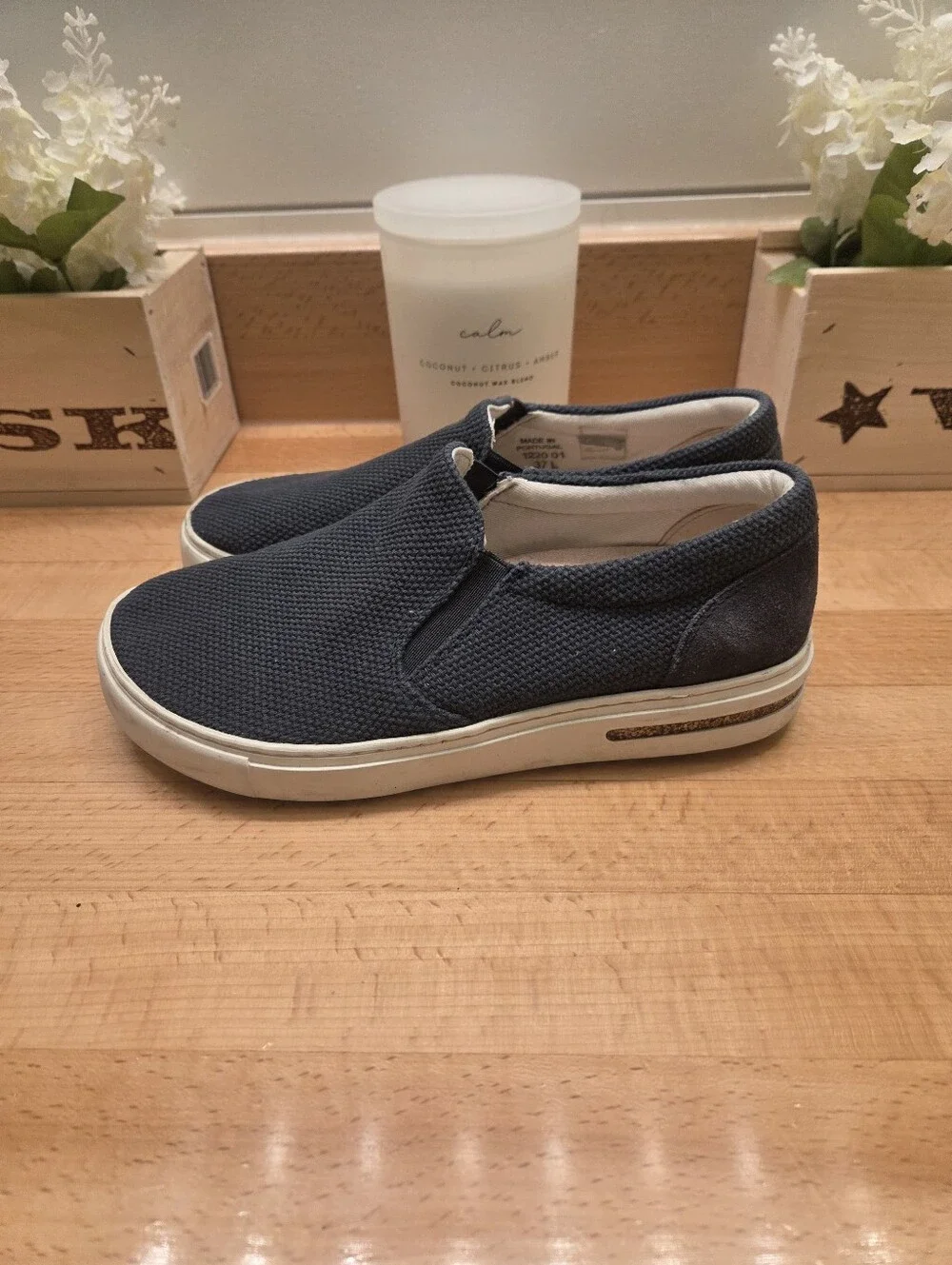 Birkenstock Oswego Slip-On Shoes Midnight Navy Canvas/Suede Women's Size EU 37